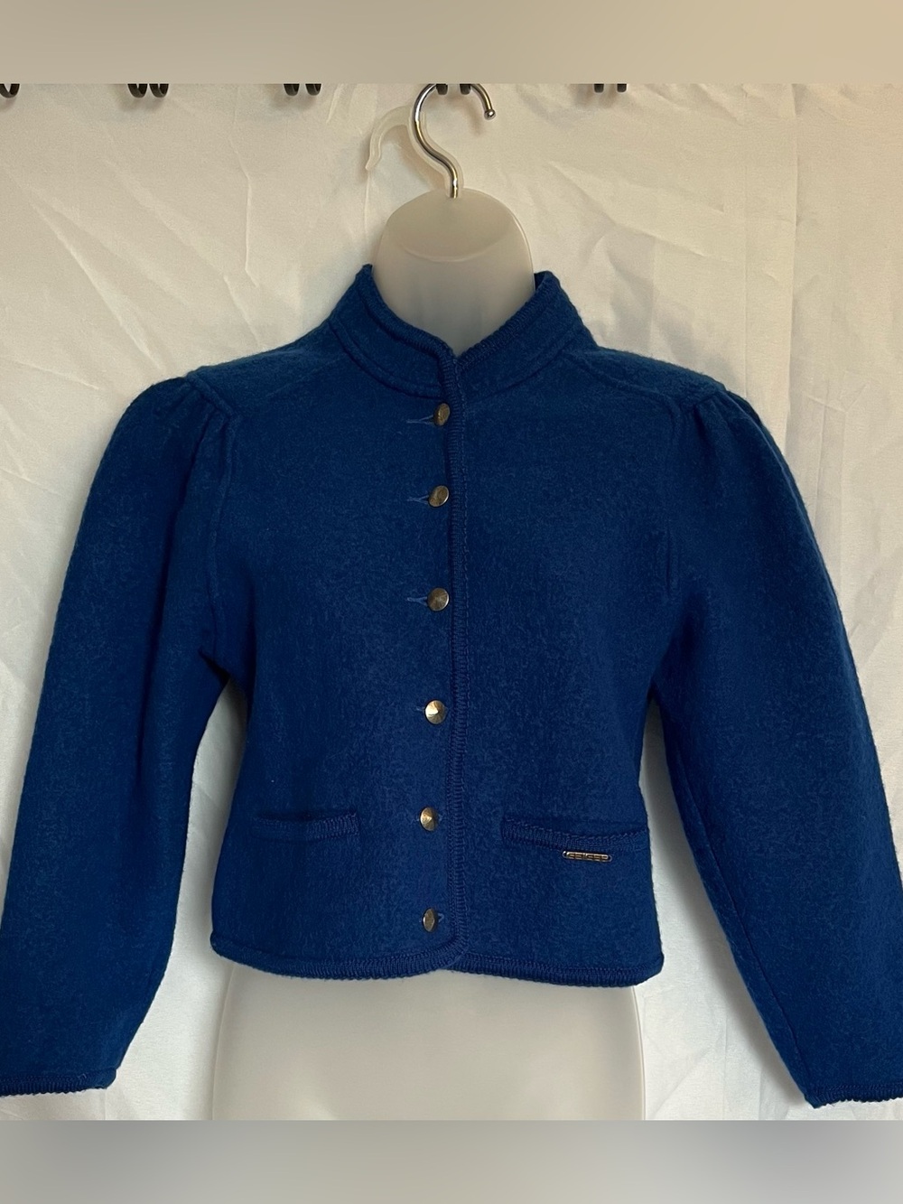 Geiger Austria Royal Blue Boiled Wool Cropped Trachten Alpine Jacket 36 XS